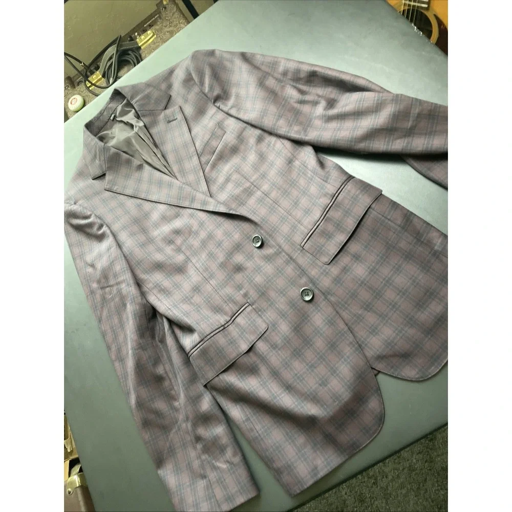 Bonobos Slim Fit 36R Plum Black Plaid Wool Blend Blazer Pockets sown!